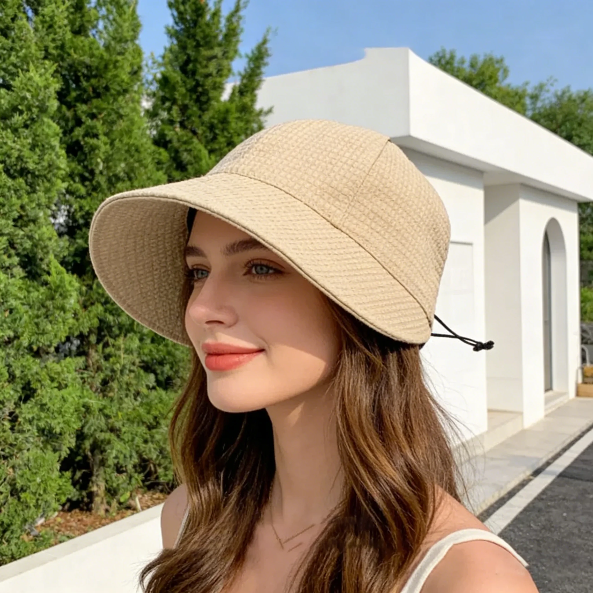 1PC Relaxing and Comfortable Hat Casual Waffle Sun Hat Wide Brim Foldable Peaked Cap Adjustable Anti-UV Fisherman Cap for Women