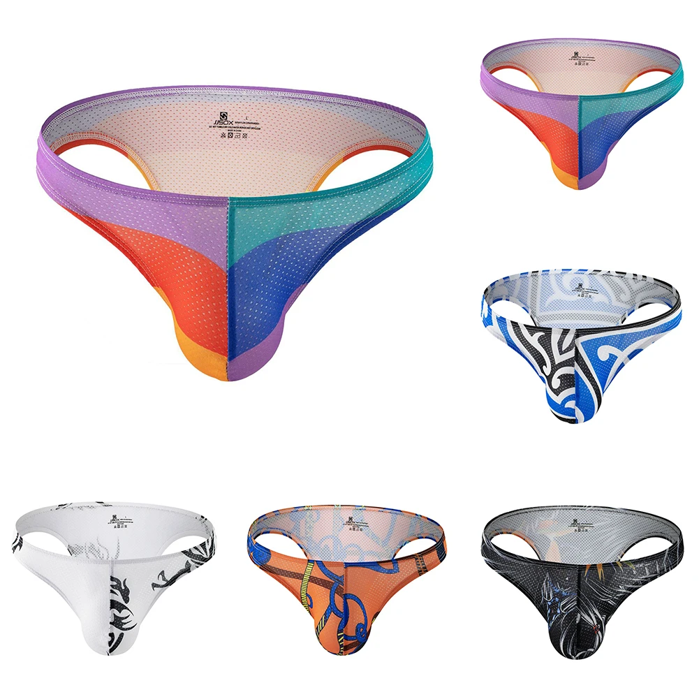 Slip con stampa Slip da uomo bianco/arancione/nero/arcobaleno/blu con stampa Slip intimo perizoma stringhe G traspiranti