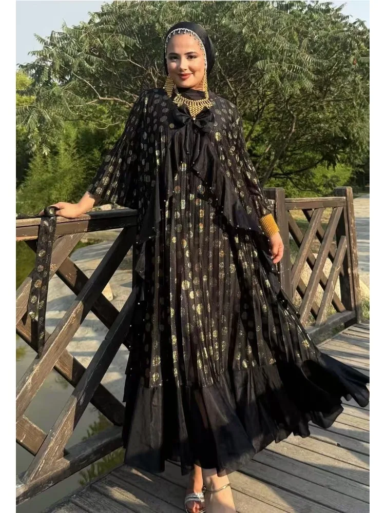 

Женское плиссированное летнее платье Miyake, новинка 2025, высококачественные плиссированные платья с рюшами на талии и бисером