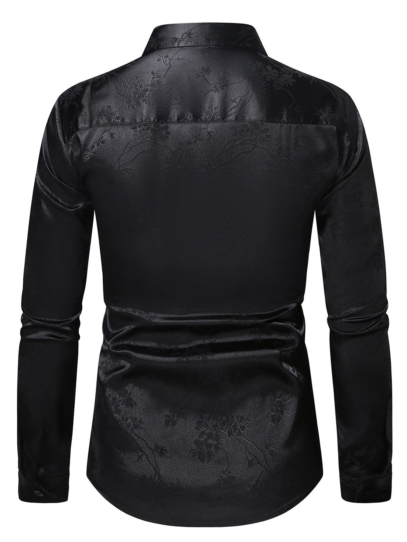 Floral Jacquard Men\'s Stylish Long Sleeve Button Down Shirt, Spring Fall Banquet Dress, Gift For Mature Men