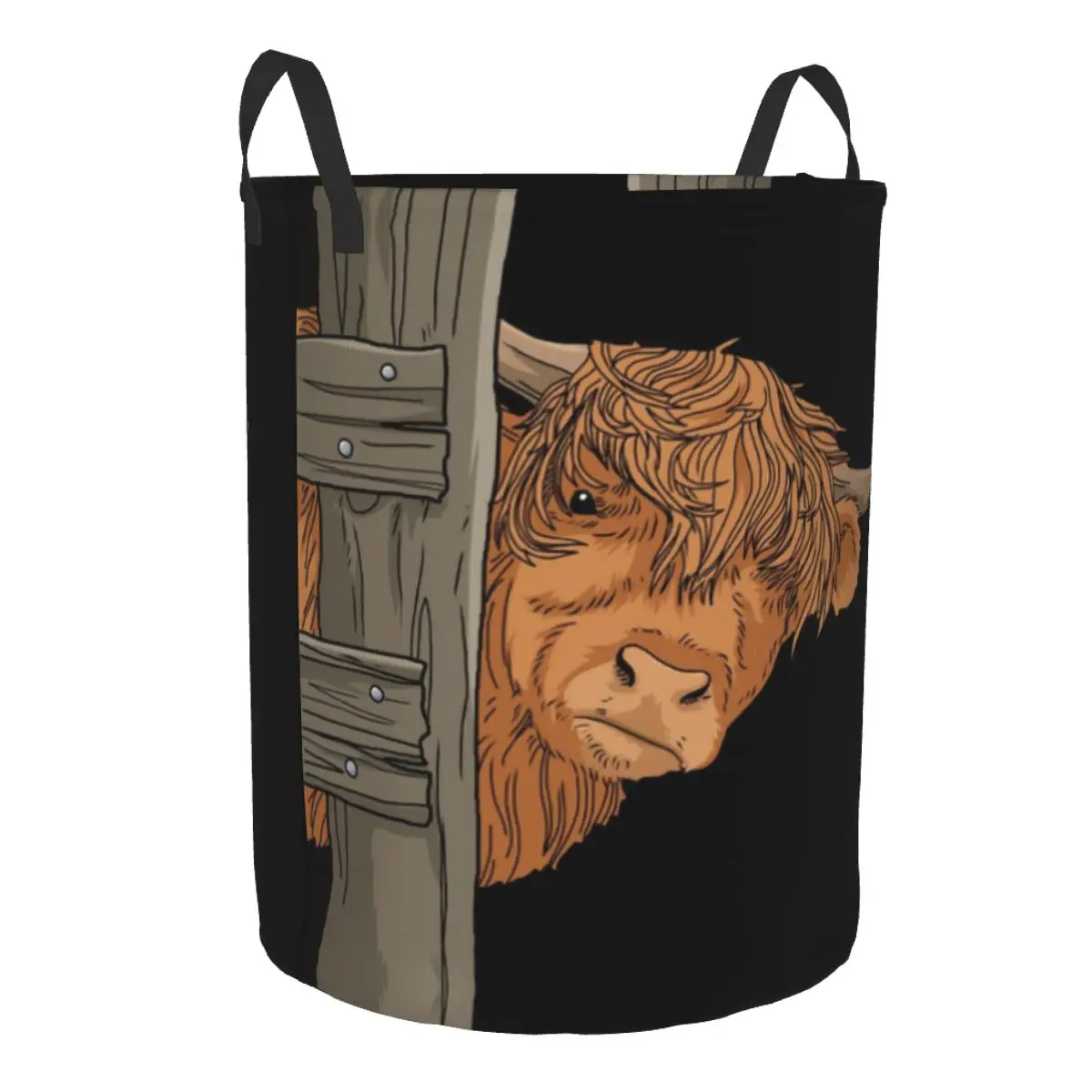 Custom Scottish Highland Cow Spirit Laundry Basket Collapsible Large Capacity Clothes Storage Bin Cattle Farm Animal Baby Hamper