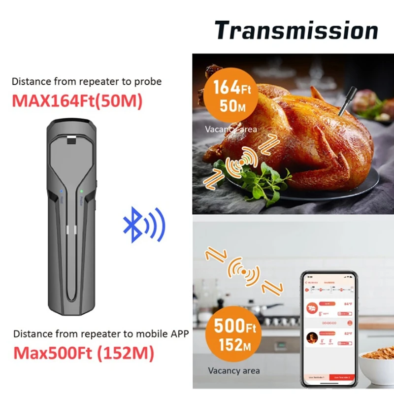 Wireless Meat Food Thermometer Black ABS For Cooking Oven Grill BBQ Steak Turkey Kitchen APP Smart Digital Bluetooth Barbecue