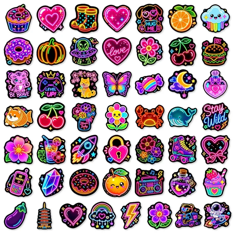 10/30/50PCS Cute Neon Light World Sticky Sticker Aesthetic DIY Hand Accounting Decoration Scrapbooking Stationery Supplies