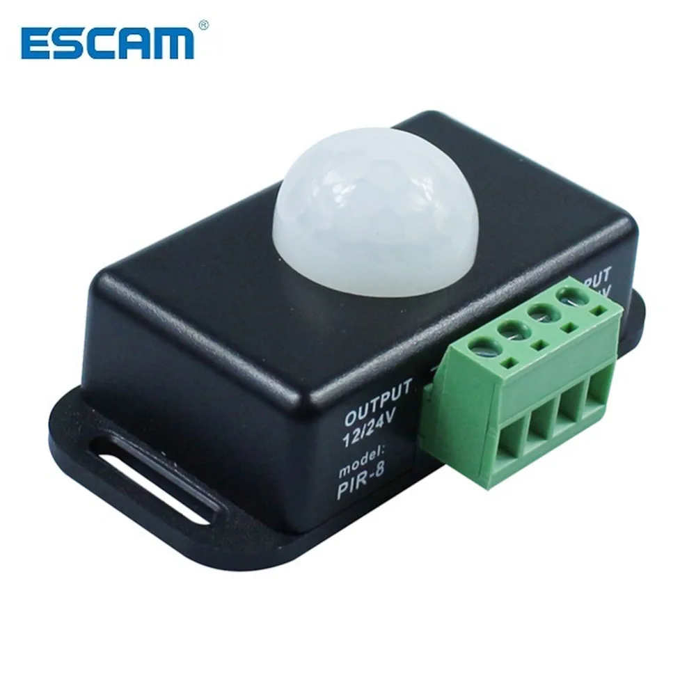 ESCAM  DC 12V-24V 8A Infrared PIR Motion Sensor Automatic Switch for LED Light 5~8 M Infrared Motion Sensor Detector