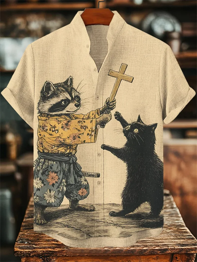 

Новая мужская рубашка с 3D принтом морских животных, винтажная уличная повседневная дышащая льняная рубашка с короткими рукавами, топ