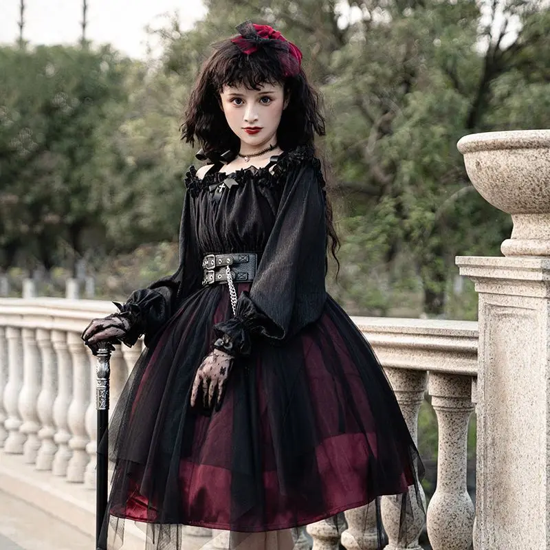 Japanese Irregular Lace Patchwork Sweet Lolita Dresses Vintage Square Collar Party Femme Vestidos Y2k Aesthetic Cosplay Dress