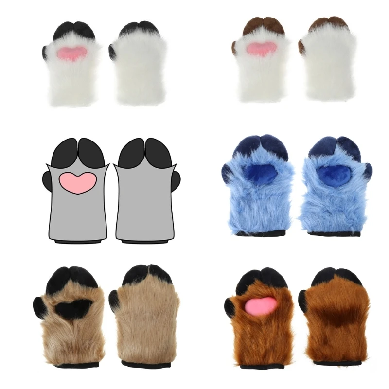 

Unisex Cosplay Gloves Cartoon Sheep Hoof Plush Gloves Halloween Mittens Furry Cuffs Gloves for Carnivals Pa