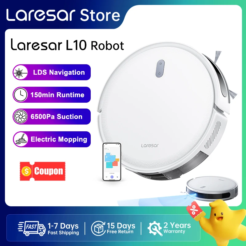 Laresar L10 SoF LiDAR Robot Vacuum Cleaner Mop 6500Pa 150min Cordless APP Control Smart LDS Planned Home Floor Carpet Cleaning