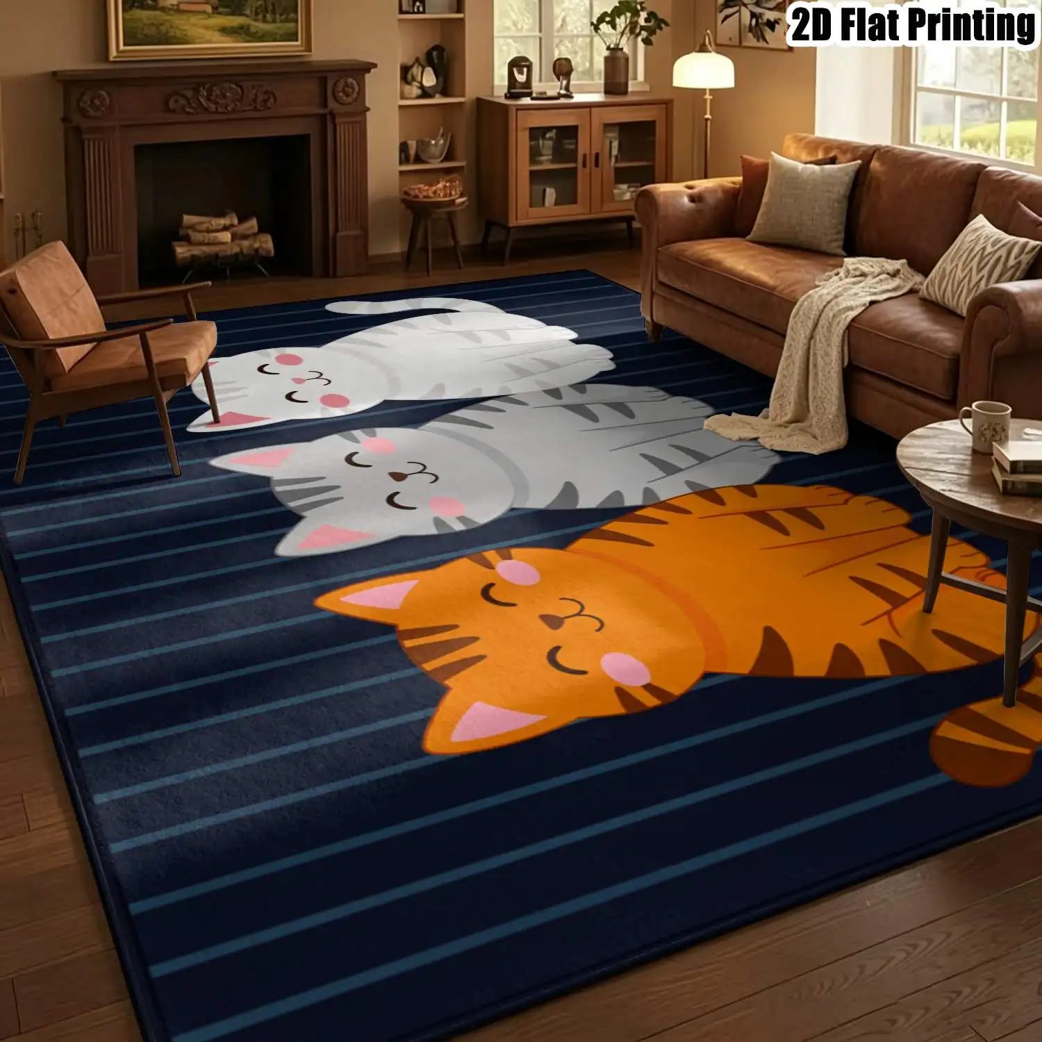 1Pc 2D Printed Cartoon Cat Pattern Carpet, Modern Simple Instagram-Style Floor Mat for Home Decor, Multi-Size, Machine Washable, Suitable for Entrance, Dining, Bedroom, Living Room Etc
