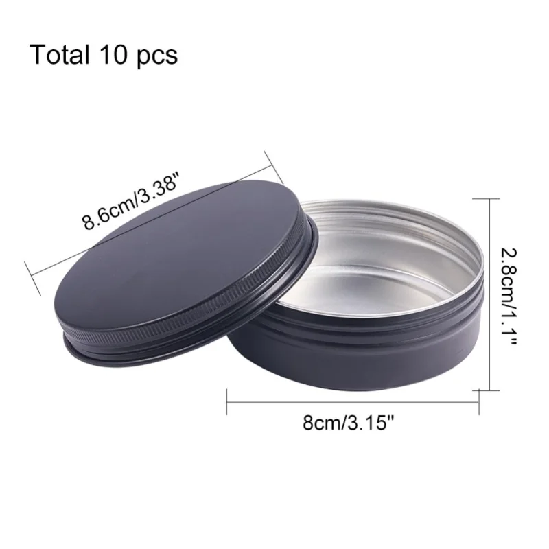 12Pcs Black Screw Cap Lid Aluminium Tin Cans 100ml Round Metal Jars for Jewelry Storage Containers Crafts Cosmetic Decor Case