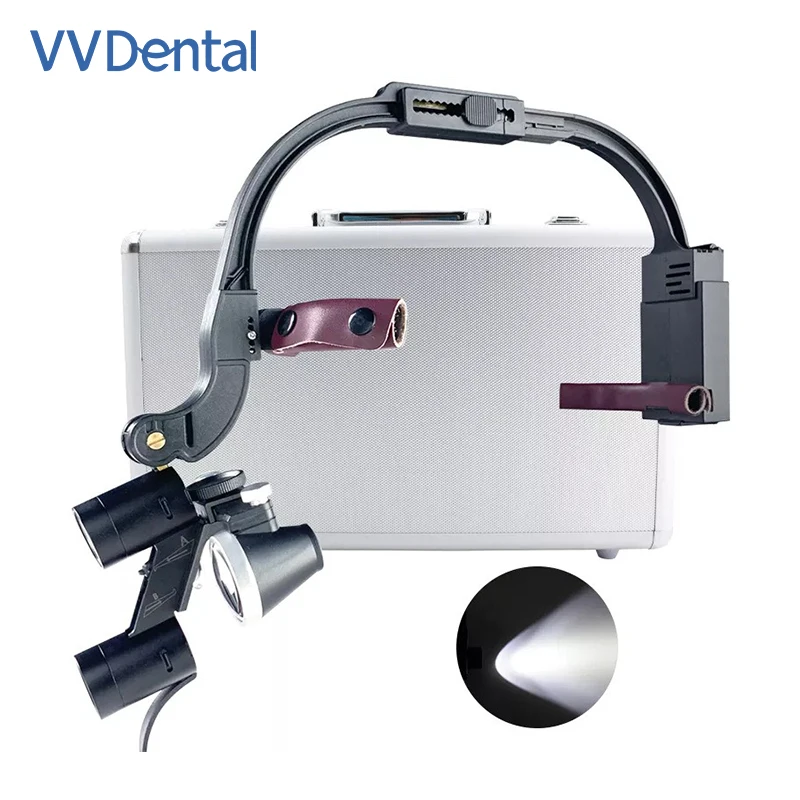 VVDental 2.5X/3.5X LED Head Light Lamp with 2-Battery Surgical Headlight Magnification Binocular Loupes For Dentist Instrument