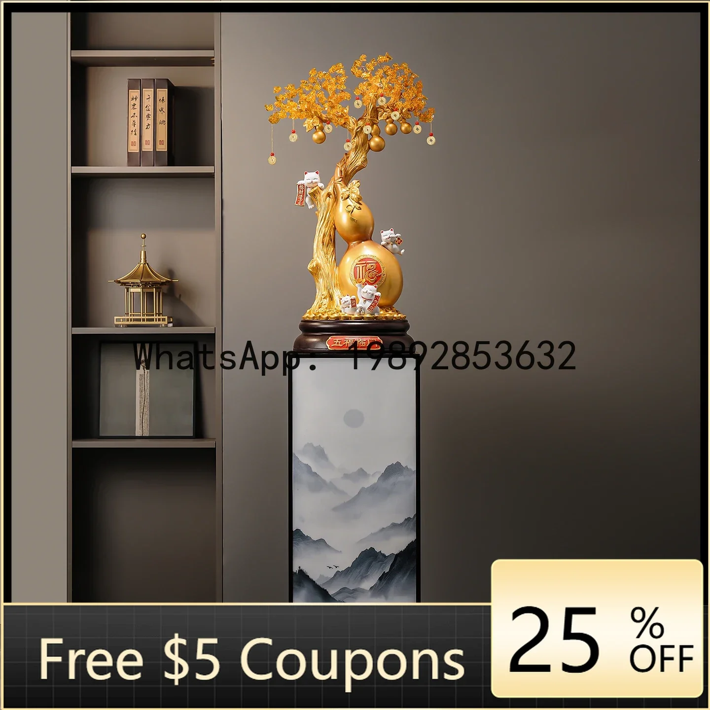 ZSP Gourd Fortune Tree Floor Ornament Beside TV Cabinet Chinese Style Large Art Decoration