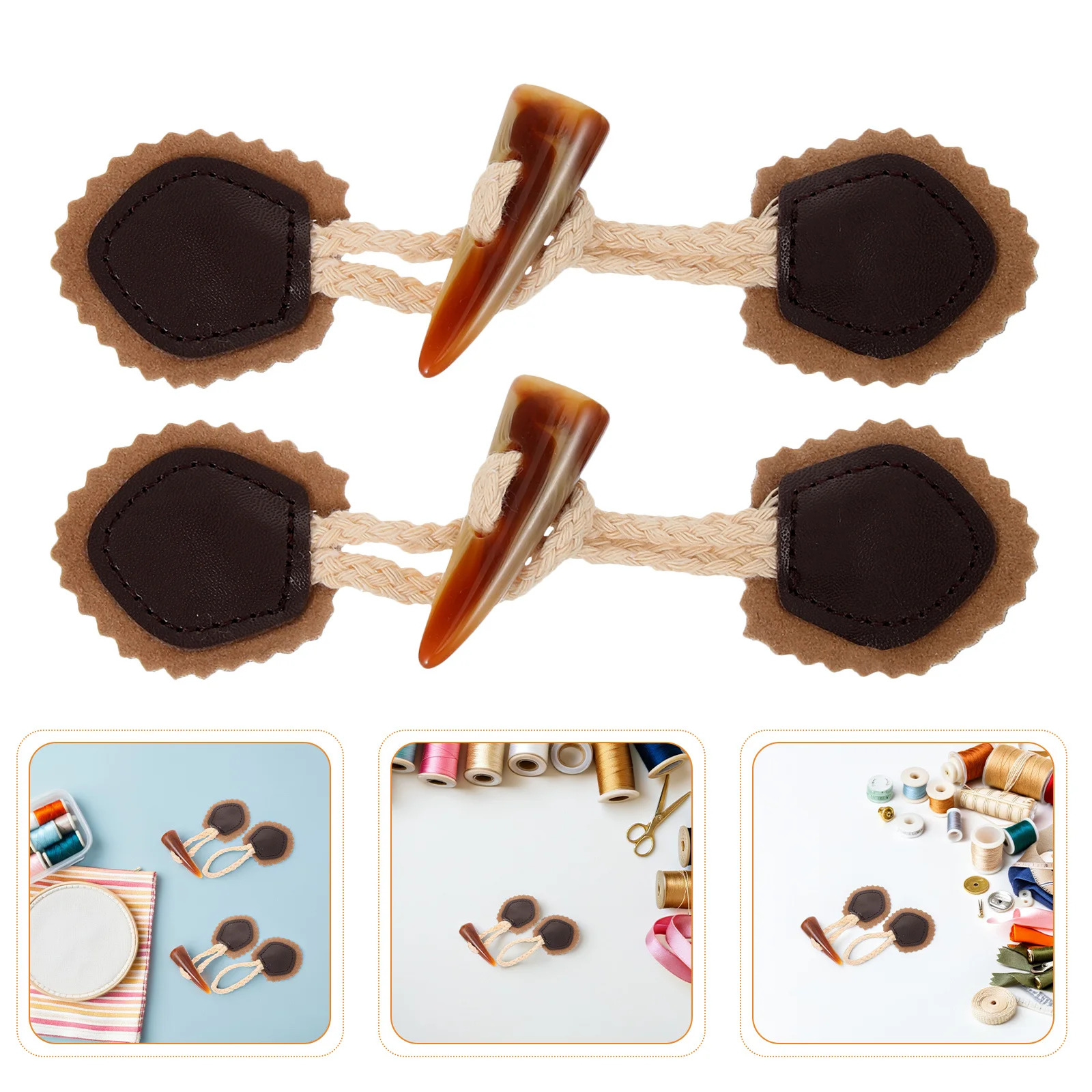 

6Pcs Coat Toggle Buttons Horn Style with PU Sewing Closures for Vintage Sweaters Cardigans Overcoats Replacement