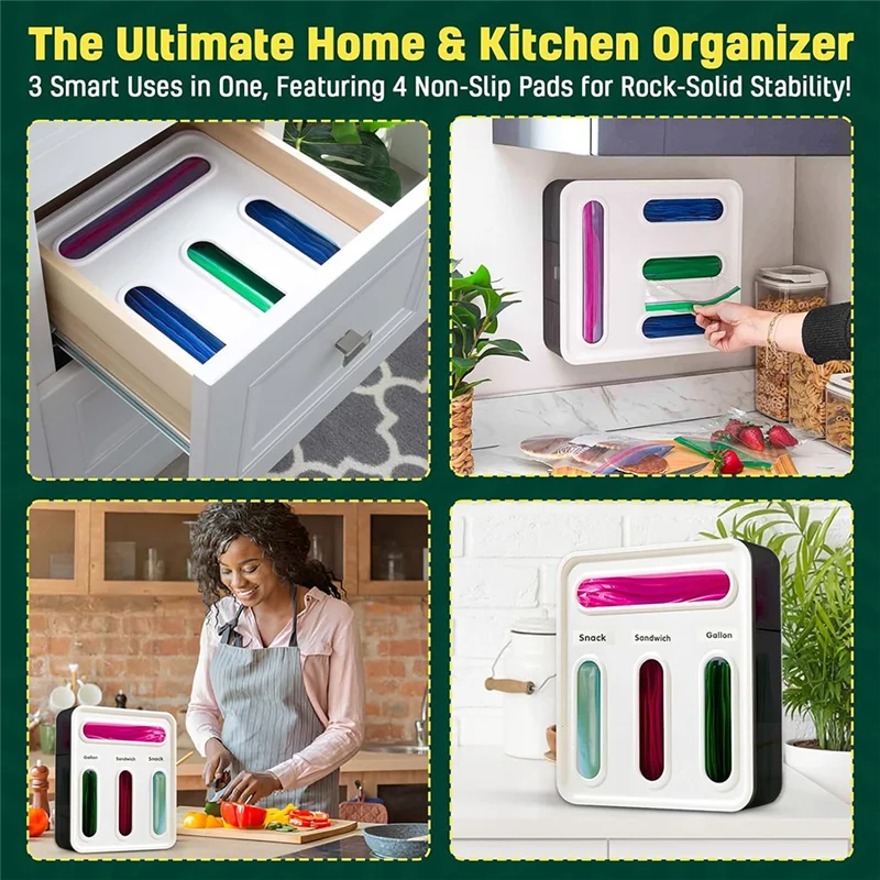 

ABAE-Plastic Sandwich Bag Organizer For Kitchen-4 Slot Storage,Baggie For Drawers, Includes Set Of Zipper Storage Bags