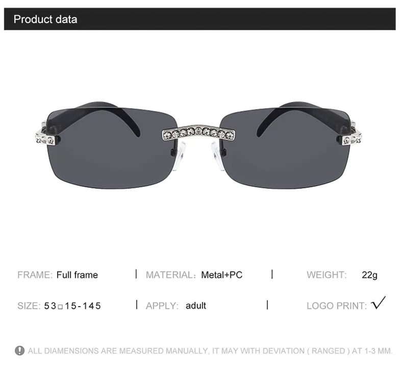 Kenbo Vintage randlose Rechteck Sonnenbrille für Frauen Männer Luxus Brille Mode Kristall Holz Brillen Sonnenbrillen uv400 – Detail 4