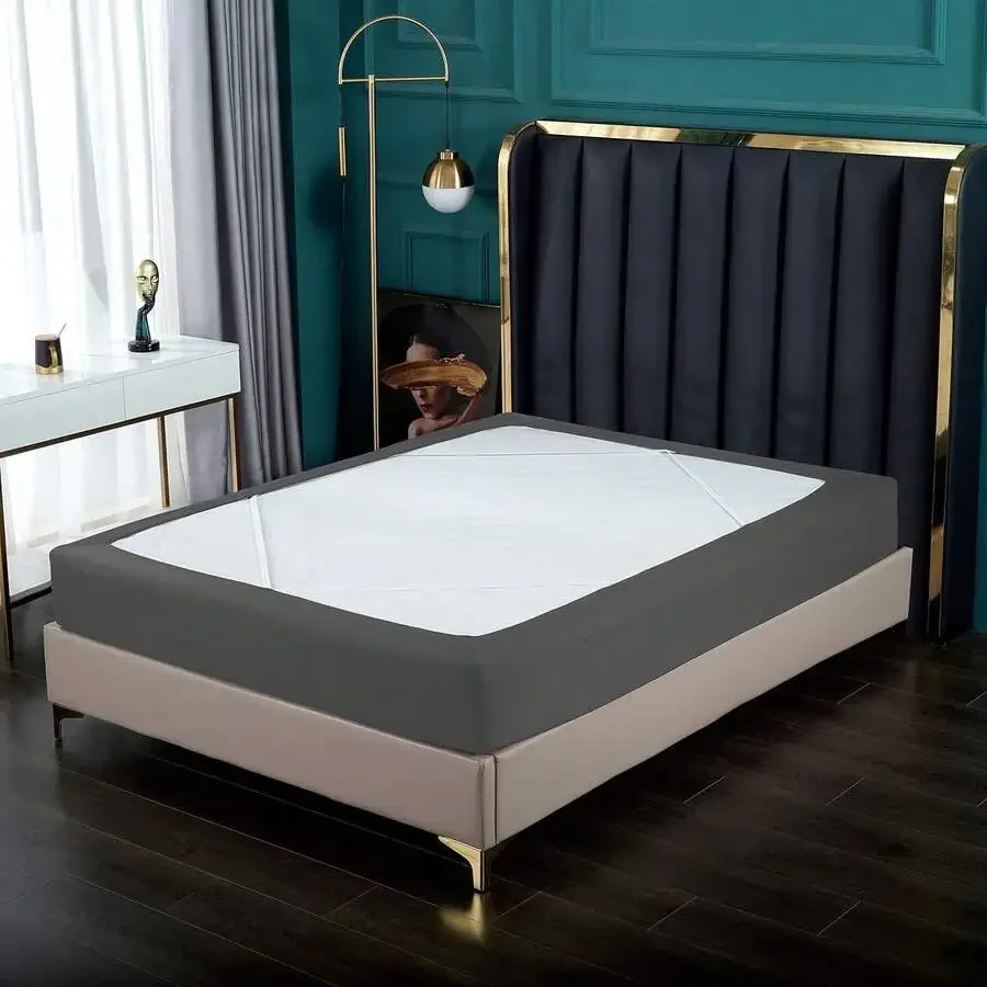 

Elegant Box Spring Cover With 4 Way Elastic Wrap Jersey Knit Queen Gray