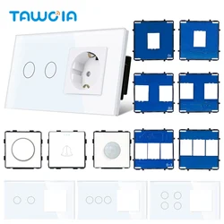 Switch And Socket Glass Panel Parts Touch Switch 1/2/3/4 Gang 1 Way SCR 300W Function Parts EU UK FR RU Standard Sockets Part