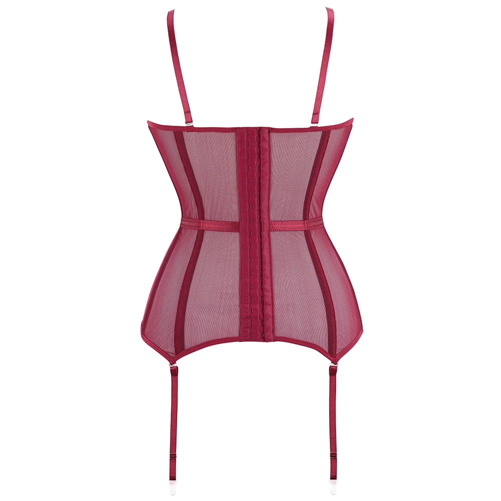 Adjustable Straps Lingerie Women Padded Underwired Basque Corset Bustier Top With Suspenders