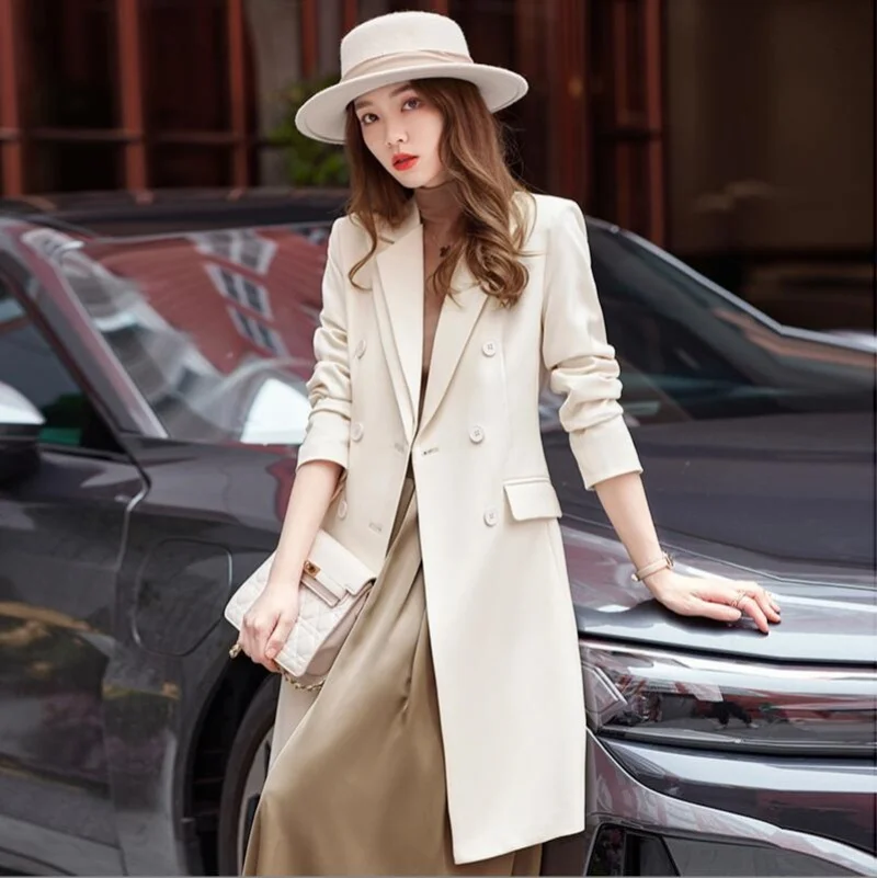 

2025 High Quality Autumn Winter Women Blazers New Double Breasted Mid Long Coats Office Blazer Female Windbreakers Outerwear