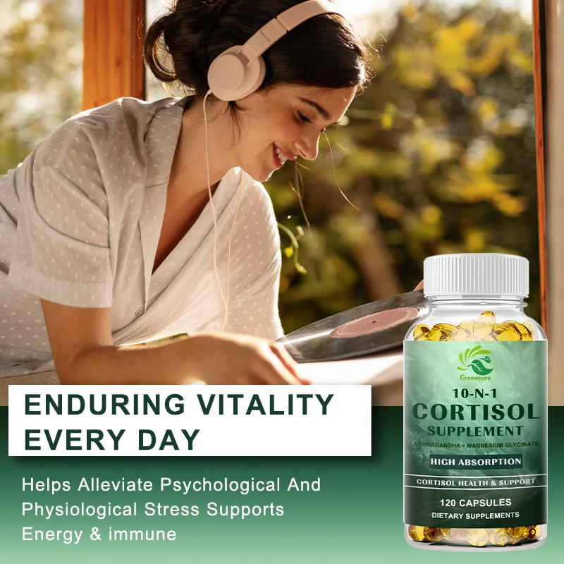 GREENSURE 10-IN-1 強力な組み合わせコルチゾール サプリメント – ストレス軽減、バランスの取れたコルチゾール応答、リラクゼーション、深い睡眠