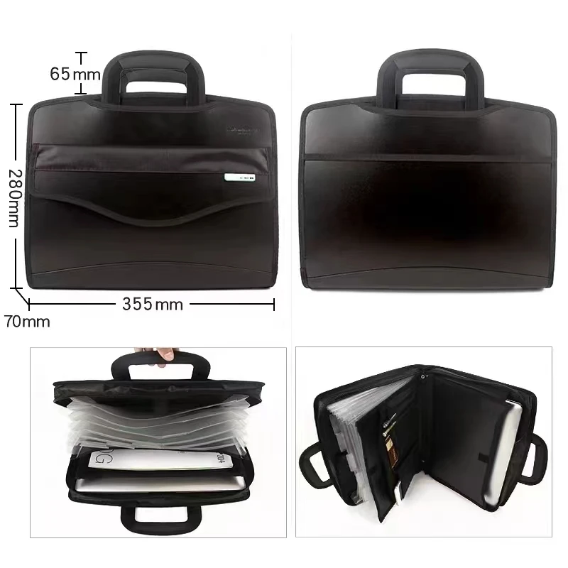 Bolsa de lona negra para documentos de oficina para hombres y mujeres, maletín de mensajero para computadora portátil, trabajo de mano, negocios, A4