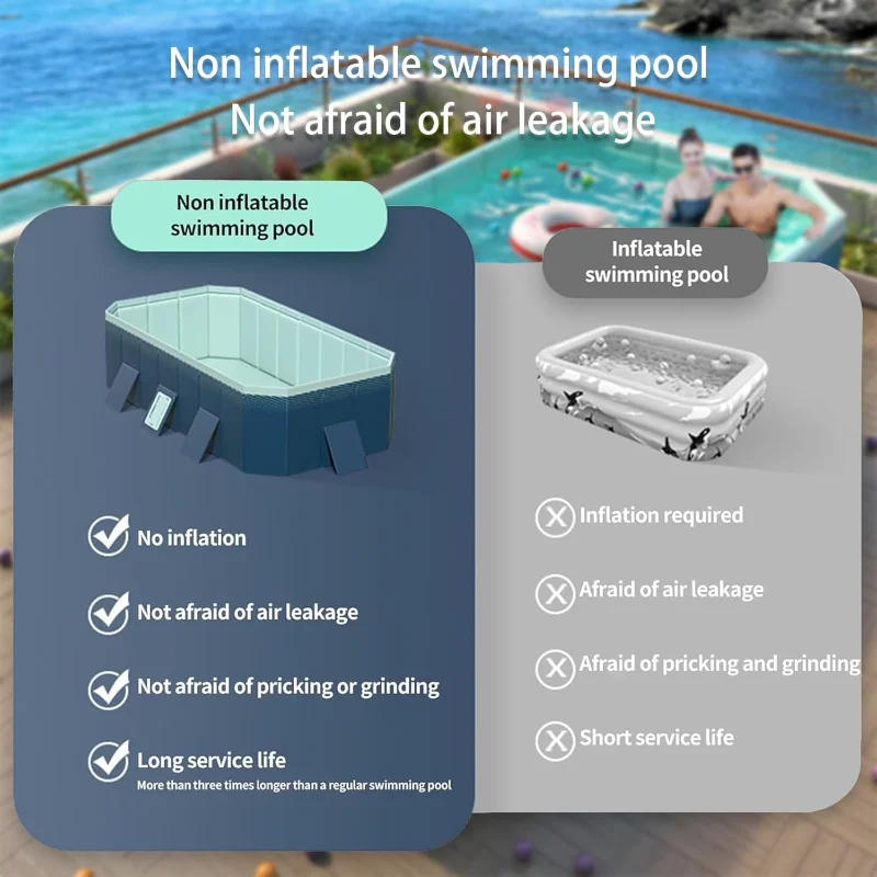 Foldable Large Rectangular Family Swimming Pool, Non-Inflatable, Easy Set-up, Suitable for Adults, Kids and Pet Do