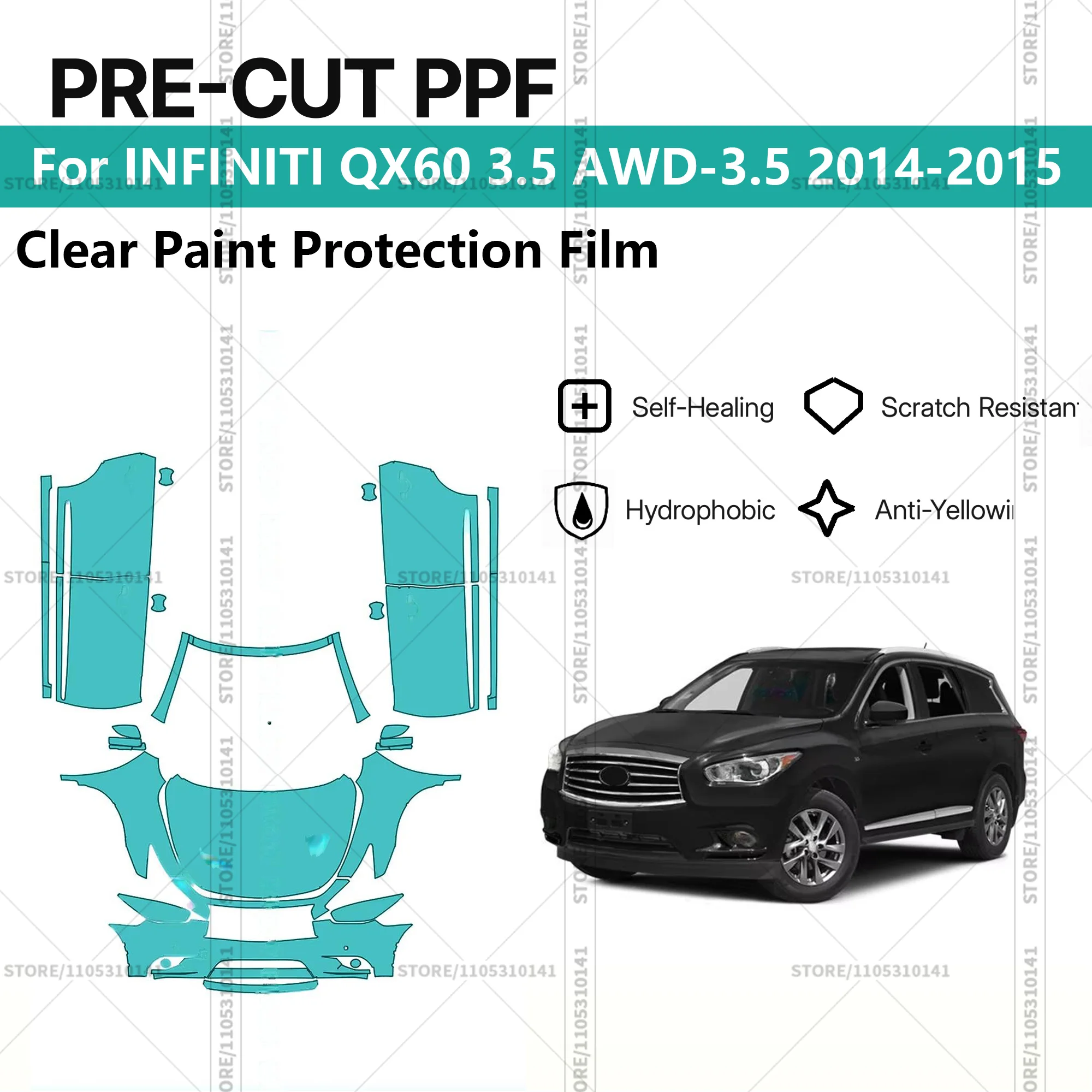 

Pre-Cut Paint Protection Film PPF Transparent Car Film Automotive PPF Front Kit-Doors For INFINITI QX60 3.5 AWD-3.5 2014-2015