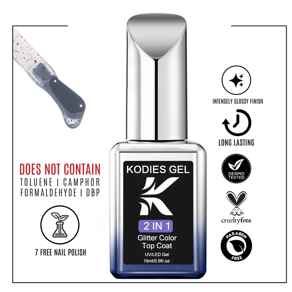 KODIES GEL Matte Top Coat Glitter Gel Nail Polish Black Spots Gel Finish Sealer Semi Permanent UV Long Lasting Matt Manicure Art