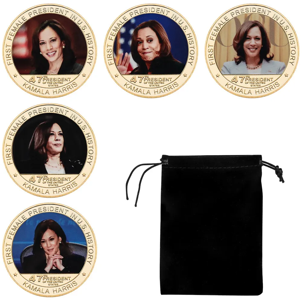 5pcs Kamala Harris Commemorative Coins Set Presidential Campaign Collectible Coins US First Woman Vice President Medals Gifts