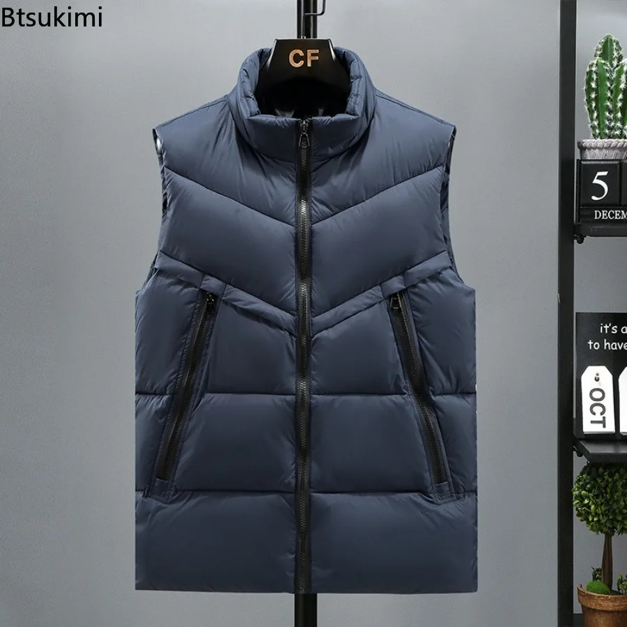 2025 Winter New Men's Padded Vest Coats Casual Outdoor Mountain Ski Warm Windbreaker Sleevless Jacket Men Oversized Size S-8XL
