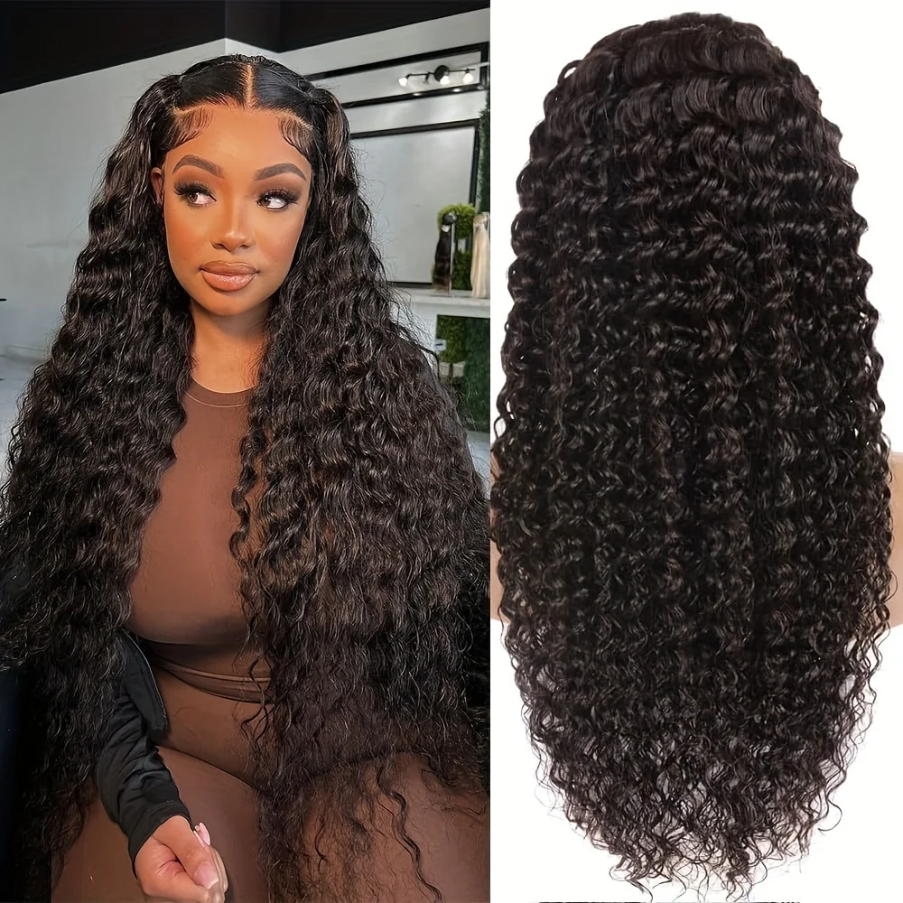 250密度HD 13x6透明ディープウォーターウェーブカーリーレースフロントウィッグ40インチ42インチ13x4レースフロント人毛ウィッグ女性用