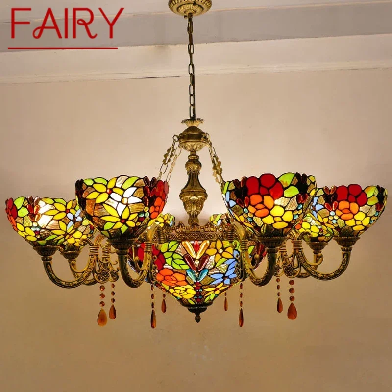 

FAIRY Tiffany European Living Room PendantLamp Vintage Creative Color Glass restaurant Bedroom Hotel Chandelier