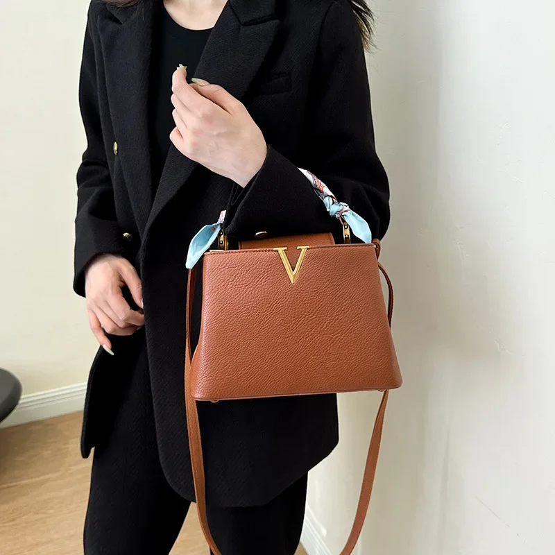 

Новинка 2025, роскошная брендовая модная женская сумка с текстурой личи-ручной шелковый шарф через плечо, планировщик