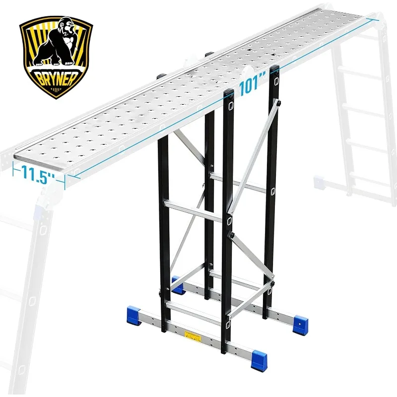 Scaffolding Platform, Work with 7 in 1 Multi-Purpose 19.6Ft Folding Ladder, Supporting Rack and Steel Trays Work Platform