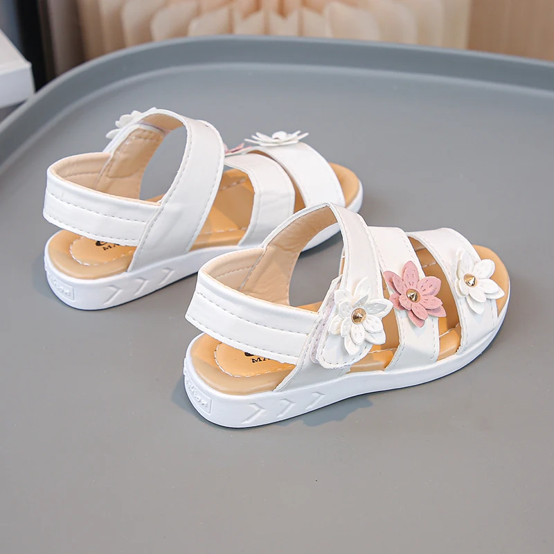 

Повседневные сандалии для девочек, модные детские сандалии, новые летние тапочки с цветочным принтом, пляжная обувь для девочек, нескользящая уличная обувь для пешего туризма