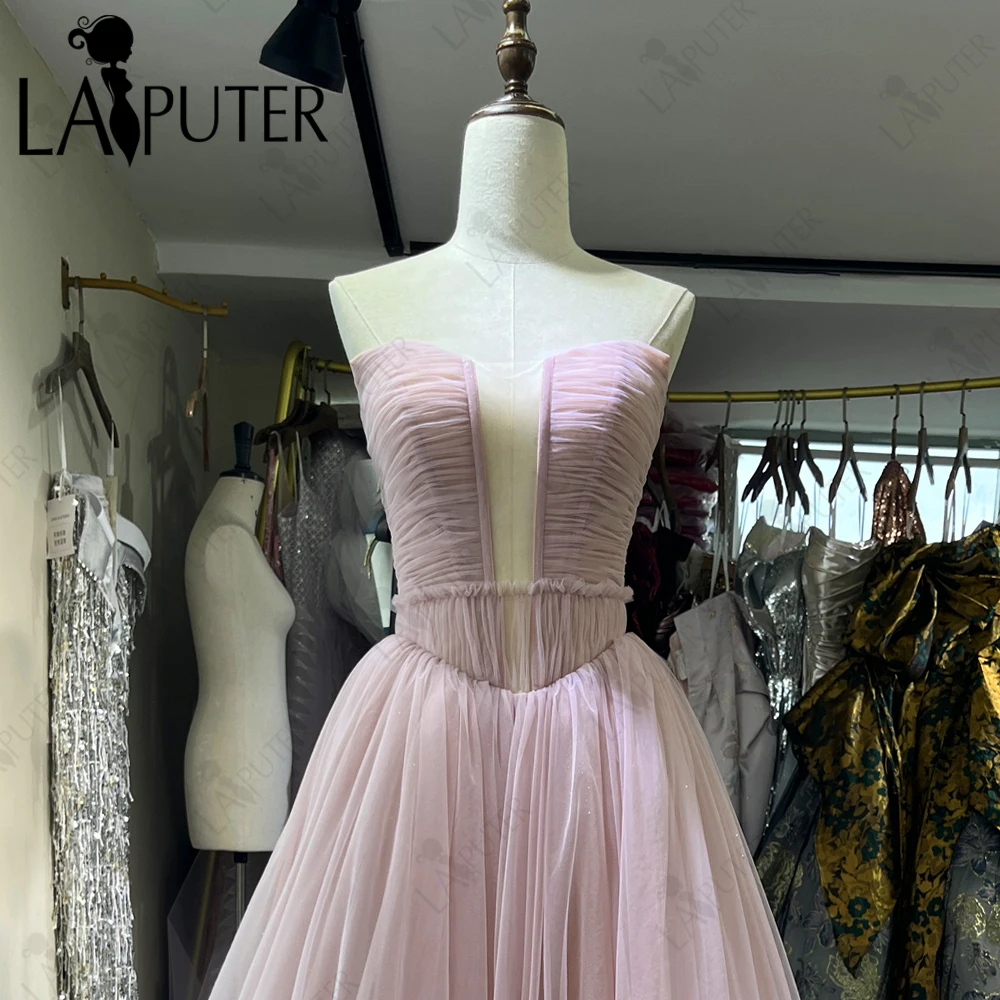 Baby Pink A line Prom Dresses Buttons Off Shoulder Basque Waist Long Tulle Evening Gowns Strapless Ruched Corset Party Dress New