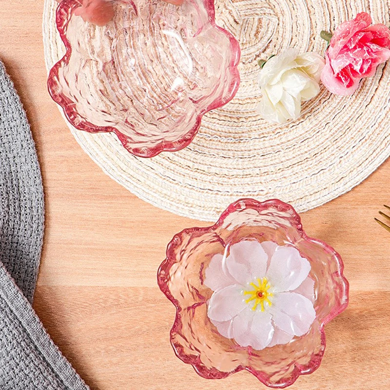 Japanese Cherry Blossom Glass Bowl Sauce Dish BBQ Dish Small Bowl Vinegar Dish Hot Pot Dipping Dish Mini Salad Bowl