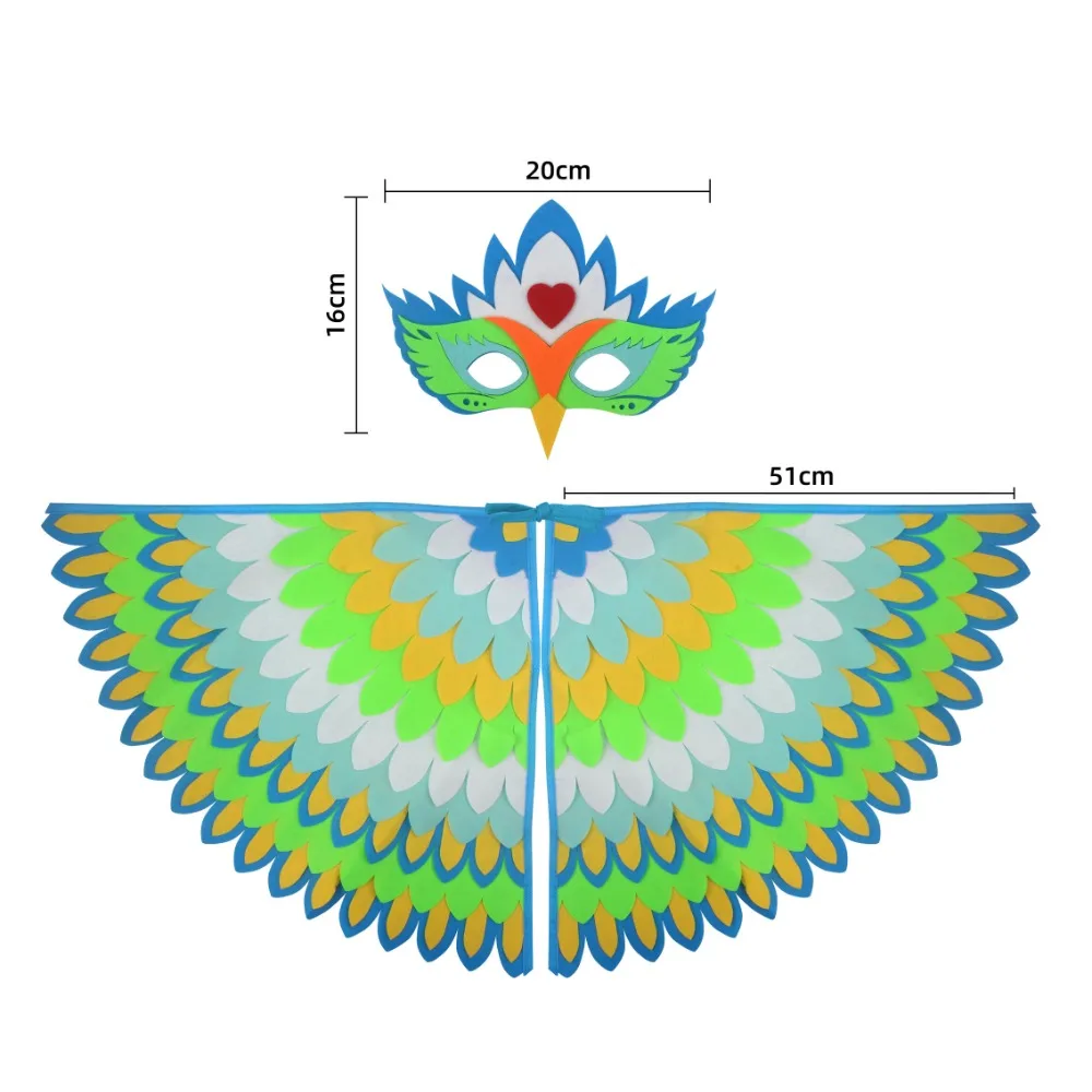 Kids Cosplay Costume  Owl Peacock Wings Bird Felt Cape with Mask for Girls Boys Halloween Party Stage Performance Cloak