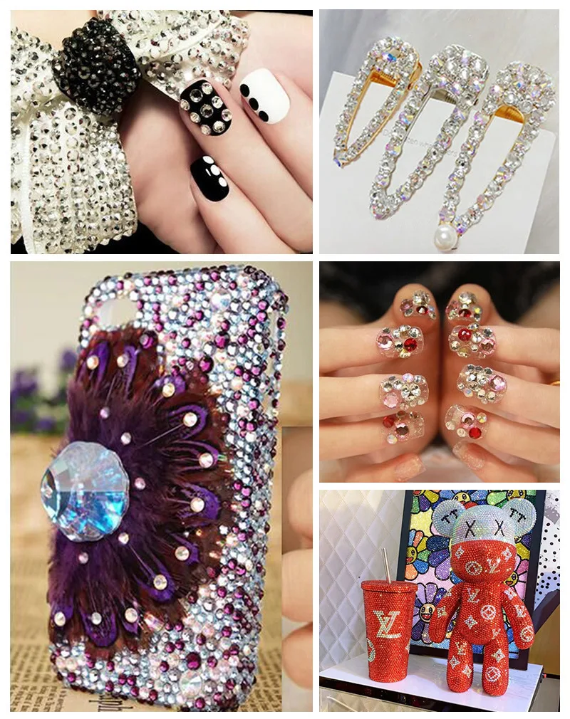 1000PCS Mixed Color & Size Rhinestones - Round Flatback Resin Glue-On Stones, Sparkling DIY Nail Art Decor Accessories for Manic