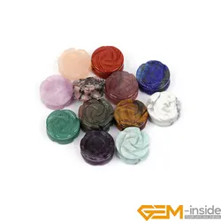 12Pcs Hand Double Side Carved 14mm Plant Rose Flower Natural Assorted Stone Charms Losse Beads For Bracelets Rings Jewelry