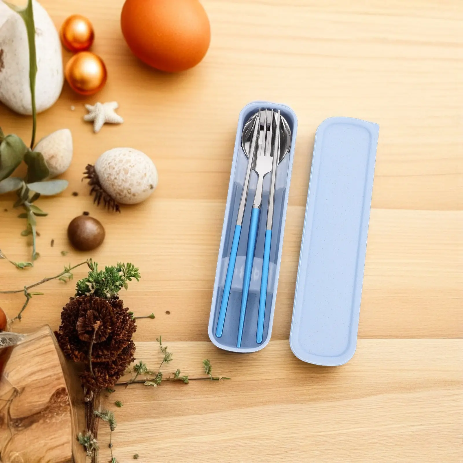 3Pcs Stainless Steel Cutlery Set Portable Reusable Flatware Set Travel Camping Dinnerware Spoon Fork Chopsticks with Case view 4