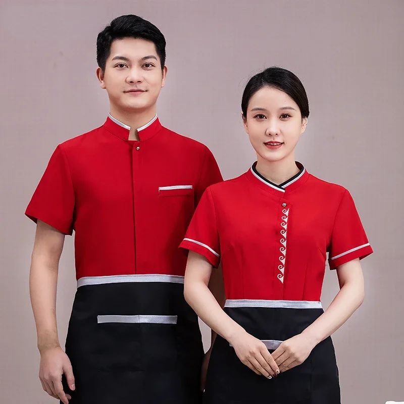 

Summer Tea House Uniforms Hotel Waiter Short-sleeved Catering Teahouse Working Clothing Chinese Restaurant Waitress Uniform