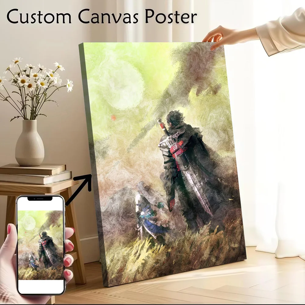 Two Warriors in a Misty Landscape Canvas Poster Wall Art Customizable High Quality Printed Picture for Home Decor Accessories