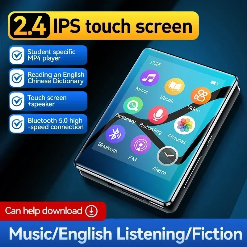 

2.4 Inch Full Screen MP3 Player Mini Ultra-Thin Bluetooth Portable HIFI Music Player MP4 Video Playback FM Recorder For Walkman