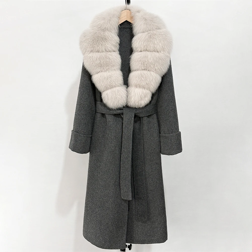 

Elegant Woolen Coat Female New Autumn Wool Blend Coat Women Warm Real Fox Fur Collar Winter Double-sided Cashmere Wool Jacket