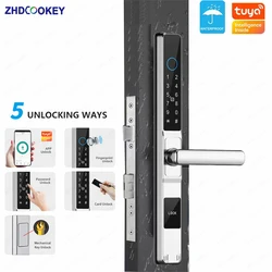 ZHDCOOKEY impermeable Tuya APP huella digital contraseña biométrica tarjeta RFID llave mecánica puerta corredera electrónica cerraduras de puerta inteligentes