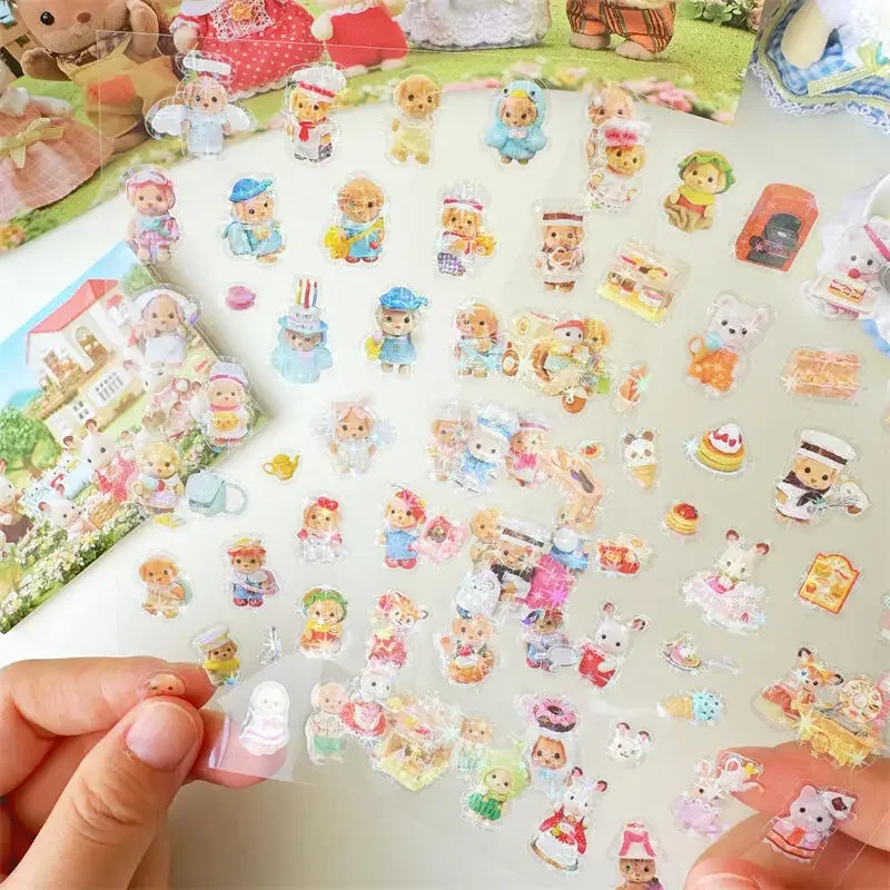 귀여운 Sylvanian 미니 만화 방수 Kawaii 스티커 팩 소년과 소녀를위한 애니메이션 액세서리 크리스마스 고품질 선물