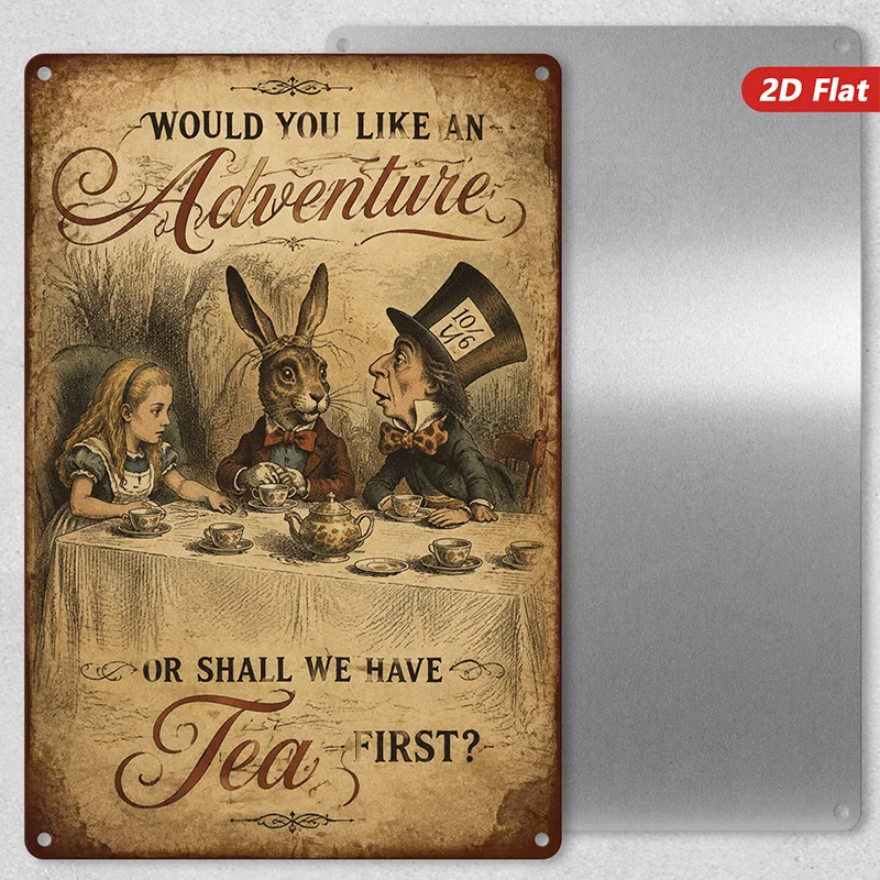 2D Flat, 1pc Tea Party Adventure Metal Sign Wall Art, 