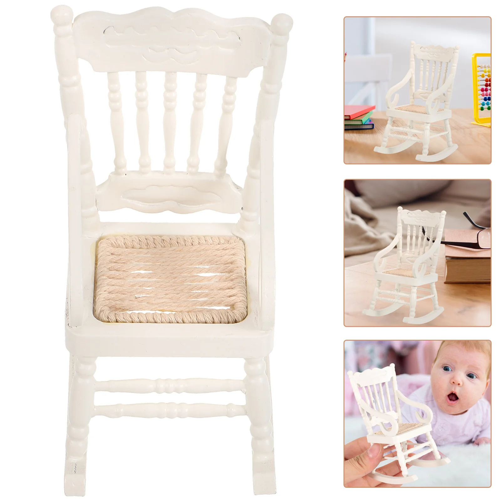 Mini Furniture Dollhouse Miniature Rocker Rocking Chair for Toddler Raised Small Toy Minature Decorative Room Dolls