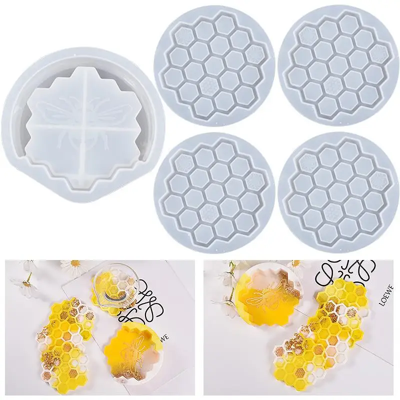 DIY Bee Coaster Silicon Mold Crystal Epoxy Resin Mold Honeycomb Coaster Table Silicone Mold